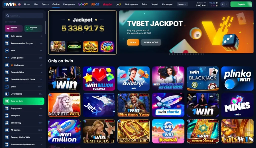 1WIN Online Casino exclusive games