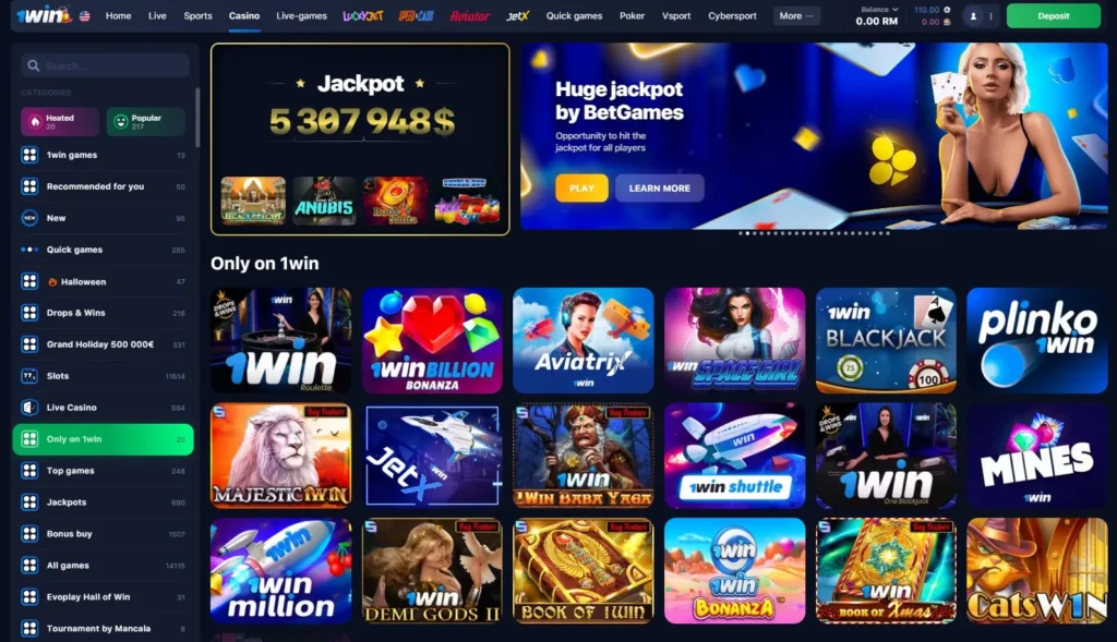 1WIN Online Casino exclusive games